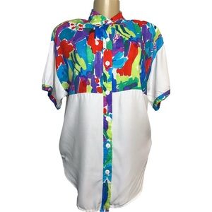 Vintage 80s Niki-Lee California Abstract Color Block Blouse